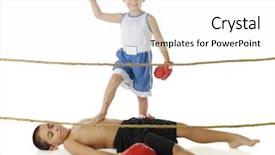  Presentation with boxer - Beautiful PPT theme featuring happy preschool boxer with a missing tooth and black eye raising his fist in victory as his elementary-aged brother lies beaten on the ground on a white background backdrop and a white colored foreground