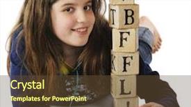  Presentation with white letters - Beautiful theme featuring happy preteen showing off her alphabet block tower with the letters bffl best friends for life isolated on white backdrop and a tawny brown colored foreground