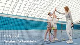  Presentation with net - Beautiful PPT layouts featuring happy-preteenage-girls-in-activewear backdrop and a teal colored foreground