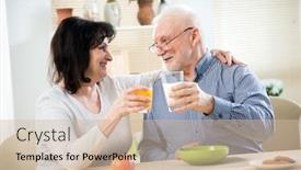  Presentation with elderly - Cool new PPT theme with happy-pretty-elderly-couple-having backdrop and a soft green colored foreground