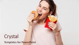 Presentation with burger fries - Slides enhanced with happy pretty girl eating french background and a lemonade colored foreground