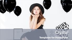  Presentation with posters - Theme consisting of happy pretty girl sending a kiss over white background with black balloons and posters background and a gray colored foreground