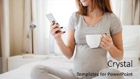  Presentation with pregnant - Slide set consisting of happy pretty pregnant young woman background and a light gray colored foreground