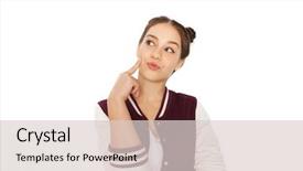  Presentation with pretty girl - Beautiful theme featuring happy pretty teenage girl thinking backdrop and a lemonade colored foreground