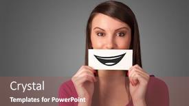  Presentation with chinese happy birthday backgrouds card - Presentation theme having happy pretty woman holding card with funny smiley on gradient background background and a violet colored foreground