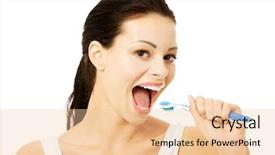  Presentation with tooth brush - Presentation consisting of happy pretty woman singing to tooth brush isolated on white background and a lemonade colored foreground