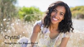  Presentation with floral - Slides enhanced with happy pretty woman sitting background and a coral colored foreground