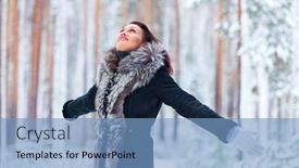  Presentation with forest winter - Slide deck enhanced with happy-pretty-woman background and a light blue colored foreground