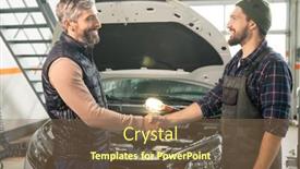  Presentation with service technician - Beautiful PPT theme featuring happy-professional-technician-or-worker backdrop and a violet colored foreground