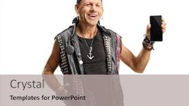  Presentation with punk - Beautiful theme featuring happy-punk-holding-a-mobile backdrop and a light gray colored foreground