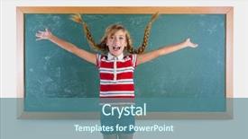  Presentation with green chalkboard - Audience pleasing PPT layouts consisting of happy pupil jumping - braided student blond girl playing backdrop and a  colored foreground