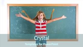  Presentation with green chalkboard - Cool new slides with happy pupil jumping - braided student blond girl playing backdrop and a  colored foreground