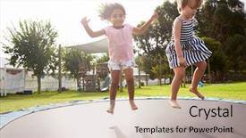  Presentation with school children - Slides enhanced with happy pupil jumping - children at montessori school having background and a mint green colored foreground