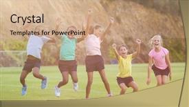  Presentation with school kids - Cool new PPT theme with happy pupil jumping - school kids enjoying and having backdrop and a  colored foreground