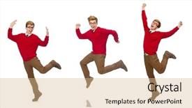  Presentation with frames isolated on white brown - PPT theme featuring happy pupil jumping - student isolated on white background and a  colored foreground