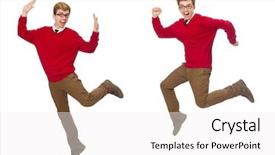  Presentation with pupil - Slide set consisting of happy pupil jumping - student isolated on white background and a  colored foreground