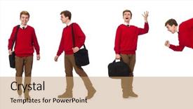  Presentation with pupil - Cool new PPT theme with happy pupil jumping - student with bag isolated backdrop and a  colored foreground