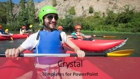  Presentation with rafting - PPT theme having happy rafting canoe background and a red colored foreground