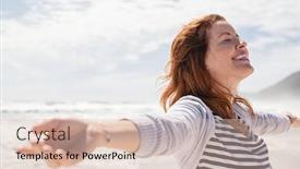  Presentation with relaxing - PPT theme with happy-redhead-woman-relaxing background and a lemonade colored foreground