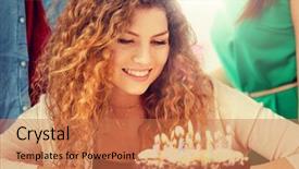  Presentation with happy birthday cake - Amazing slide deck having happy redhead woman with candle backdrop and a  colored foreground