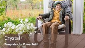  Presentation with standing sitting - Theme enhanced with happy-relaxed-schoolboy-in-warm background and a tawny brown colored foreground