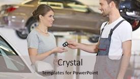  Presentation with giving to church - Amazing slides having happy repairman giving car key backdrop and a light gray colored foreground