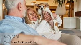  Presentation with pet - PPT layouts with happy-retired-couple-with-pet background and a coral colored foreground