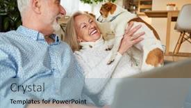  Presentation with computer room - Slide deck featuring happy-retired-couple background and a  colored foreground