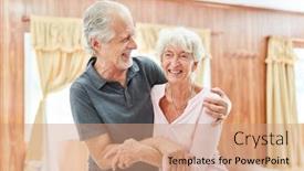  Presentation with senior couple - PPT theme featuring happy-retired-senior-couple-hugging background and a coral colored foreground