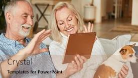  Presentation with video conferencing - Slide deck enhanced with happy-retired-senior-couple-video background and a coral colored foreground