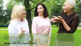  Presentation with park - Presentation theme enhanced with happy-retired-women-meet background and a seafoam green colored foreground