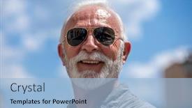  Presentation with rich man - Audience pleasing presentation design consisting of happy-rich-old-man backdrop and a light blue colored foreground