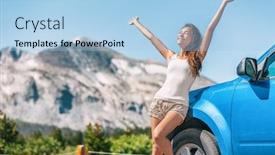  Presentation with road trip - Presentation design having happy-road-trip-tourist-girl background and a light blue colored foreground