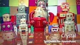  Presentation with robots - Slide deck consisting of happy robots having fun together background and a tawny brown colored foreground