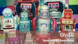  Presentation with robots - Beautiful theme featuring happy robots having fun together backdrop and a coral colored foreground