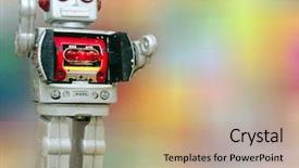  Presentation with robots - Colorful slide deck enhanced with happy robots having fun together backdrop and a coral colored foreground