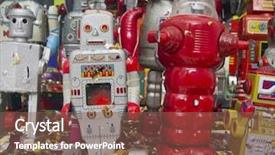  Presentation with robots - Audience pleasing PPT layouts consisting of happy robots having fun together backdrop and a violet colored foreground