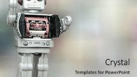  Presentation with robot dance - Slide set with happy robots having fun together background and a light gray colored foreground