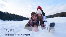  Presentation with winter scene - PPT theme having happy romantic couple have fun in fresh snow and taking selfie romantic winter scene in forest with young people background and a sky blue colored foreground