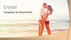  Presentation with romantic beach - Colorful presentation theme enhanced with happy romantic couple kissing on the beach at sunset backdrop and a cream colored foreground