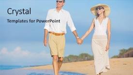  Presentation with romantic beach - Beautiful slide deck featuring happy romantic couple walking on the beach backdrop and a light blue colored foreground