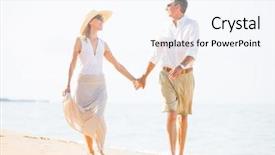  Presentation with romantic beach - Audience pleasing PPT theme consisting of happy romantic couple walking on the beach backdrop and a sky blue colored foreground