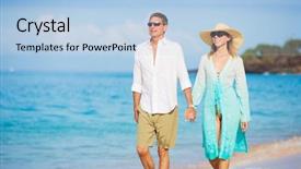  Presentation with romantic beach - Presentation theme featuring happy romantic couple walking on the beach background and a light blue colored foreground
