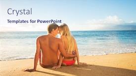  Presentation with romantic beach - Slide deck with music people musical instruments and background and a tawny brown colored foreground