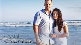  Presentation with romantic - Theme with happy romantic couple by the ocean hugging background and a light blue colored foreground