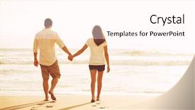  Presentation with lovers - Colorful slide deck enhanced with happy romantic couple on the beach at sunset young lovers on vacation backdrop and a white colored foreground