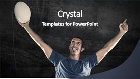  Presentation with challenge - Cool new PPT layouts with happy rugby player in blue backdrop and a  colored foreground