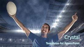  Presentation with football blue - PPT layouts featuring happy rugby player in blue background and a ocean colored foreground