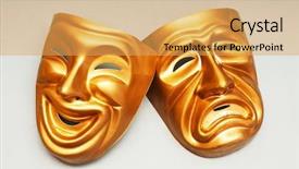  Presentation with theatre - Cool new PPT layouts with comedy tragedy - masks with the theatre concept backdrop and a yellow colored foreground