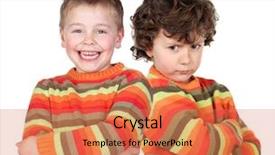  Presentation with pair - Cool new PPT theme with varied people - pair of twins dressed alike backdrop and a coral colored foreground